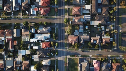 An Australian suburban housing estate shown from above