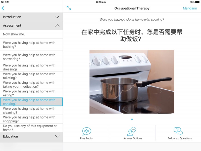 A screenshot of the CALD Assist™ app displaying translated text from Mandarin with an appropriate image.
