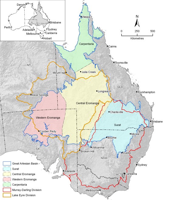 Map of Great Artesian Basin water resource assessment area