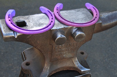 Two purple horseshoes made form titanium