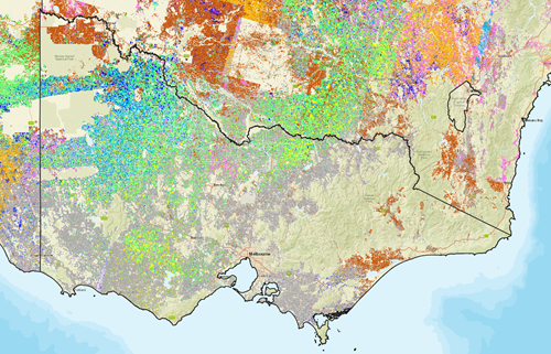 Map of NSW and Victoria with colour bands