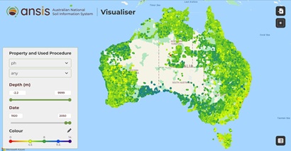 A Map of Australia shoeing different areas as different shades of green, indicating soil Ph levels.