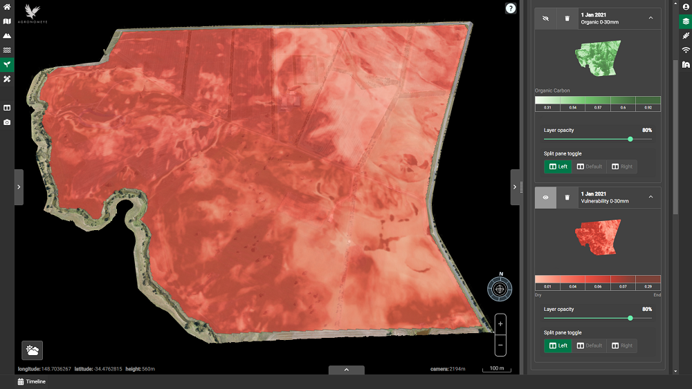 Soil Carbon Vulnerability Index for 0-30cm soil depth (range of 0 to 1, with 1 being very vulnerable).