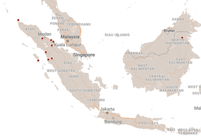 Pilot study sites in (Left-Right): Sabang, Aceh, North Sumatra and North Kalimantan in Indonesia.