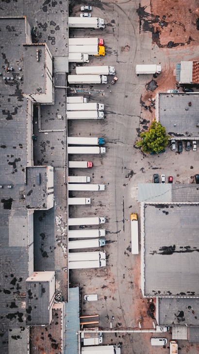 Transport cargo base, trucks in line