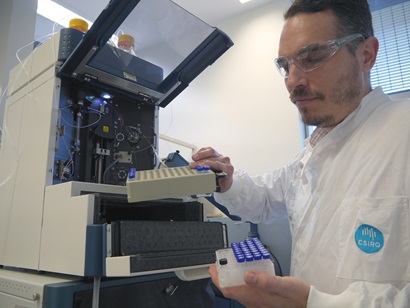 Dr James Broadbent analyses protein samples using mass spectrometry.