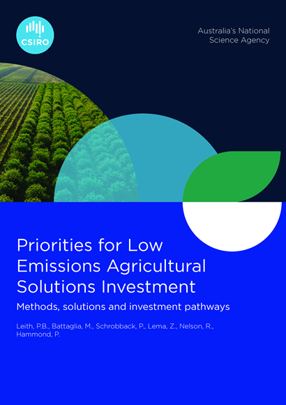A cover for a report titled 'Priorities for Low Emissions Agricultural Solutions Investment'