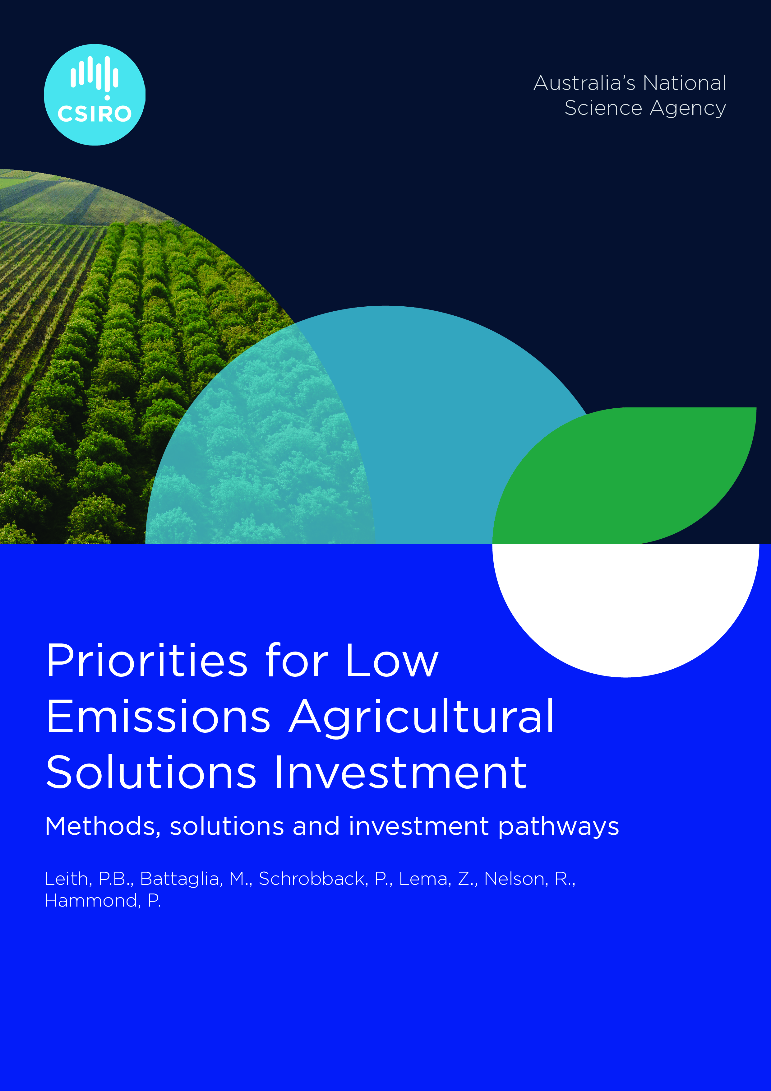 A cover for a report titled 'Priorities for Low Emissions Agricultural Solutions Investment'
