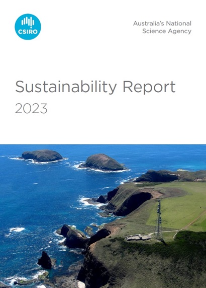 The cover of the CSIRO 2023 Sustainability Report - showing a picture of coastline. 