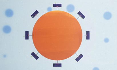 Image of zoomed out orange bead with lots of nanomachines,