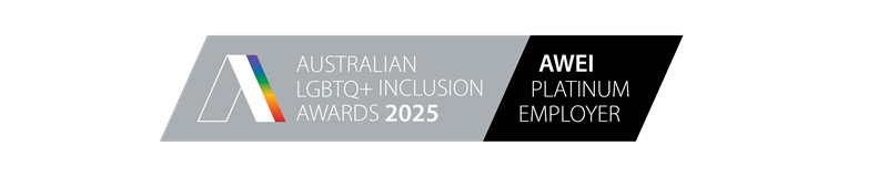 Badge for Australian LGBTQ+ Inclusion Awards 2025, AWEI Platinum Employer