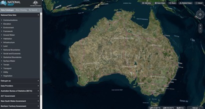 Screenshot of a map of Australia with datapoints from nationalmap.gov.au.