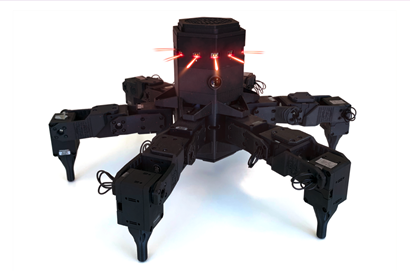 Zero the hexapod. Zero is a small and streamlined hexapod painted black. 