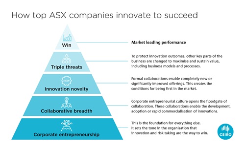 Pyramid with the four innovation factors leading to market leading performance displayed.