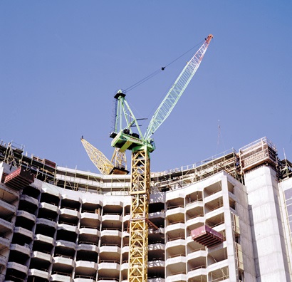 Crane being used in the construction of a high-rise building