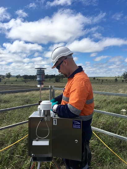 CSIRO researcher checking air filter equipment in the Surat Basin, Queensland