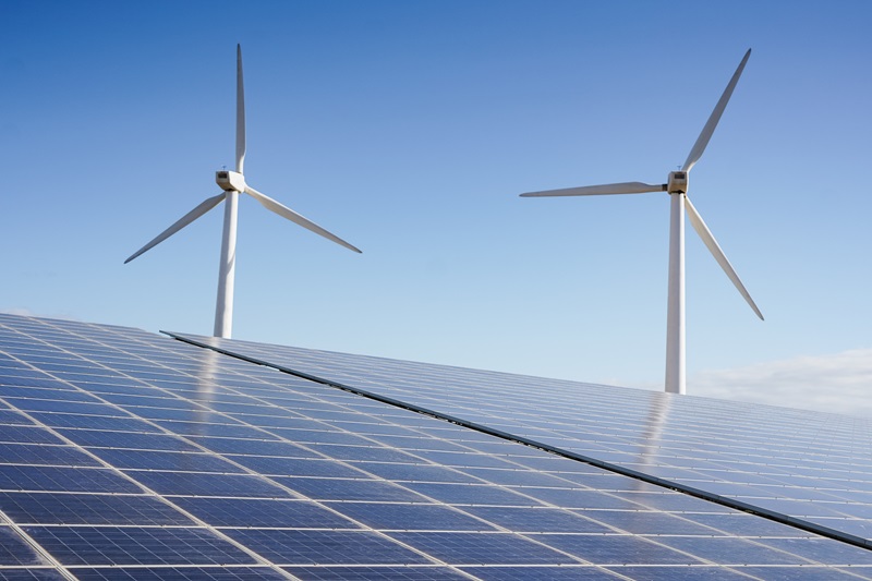 Solar panels and wind turbines