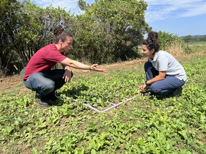 Paola and Hunter discussing field trial protocols
