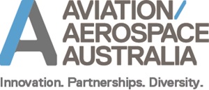 Logo with writing that reads Aviation/Aerospace Australia with the words Innovation. Partnerships. Diversity noted below