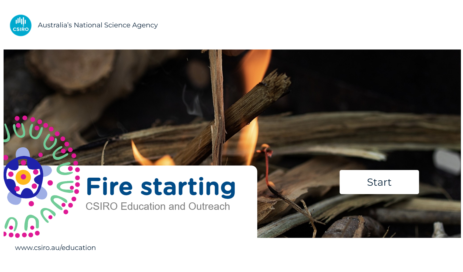 The start page of the online Fire-starting eLearn module.