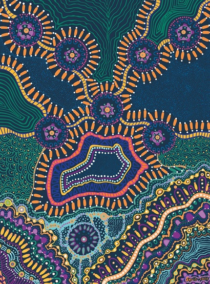 This painting depicts a deep connection to mob, with the aim to continue connecting across all modern man-made fences and boundaries. 
