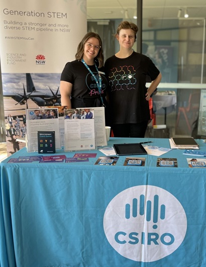 Alexandra Clarke, education content specialist and Emma Krantz, software engineer, at a student careers day