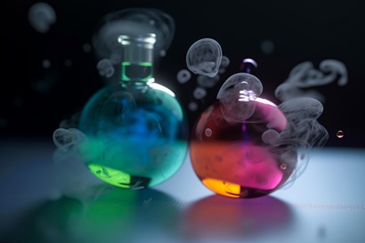 Two potion bottles surrounded by smoke