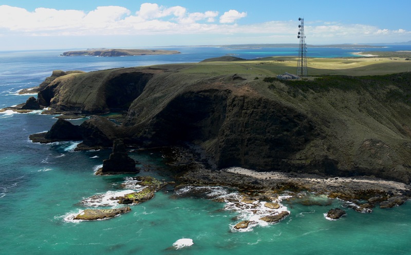 aerial view of kennaook cape grim with the headland and the ocean