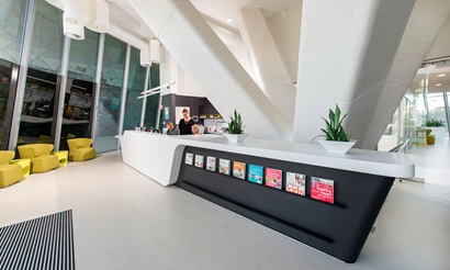 The reception area at the clinic is modern, has receptionists during opening hours and a collection of CSIRO diet books on display.