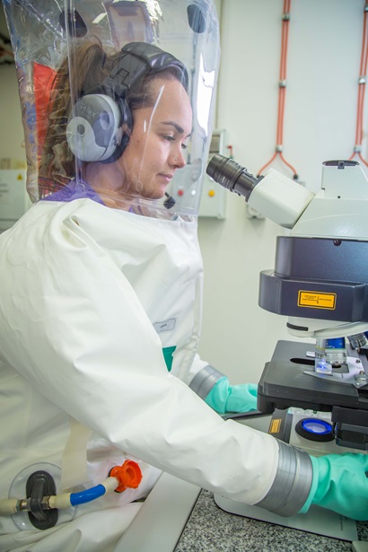 Dr Sarah Edwards working in PC4 