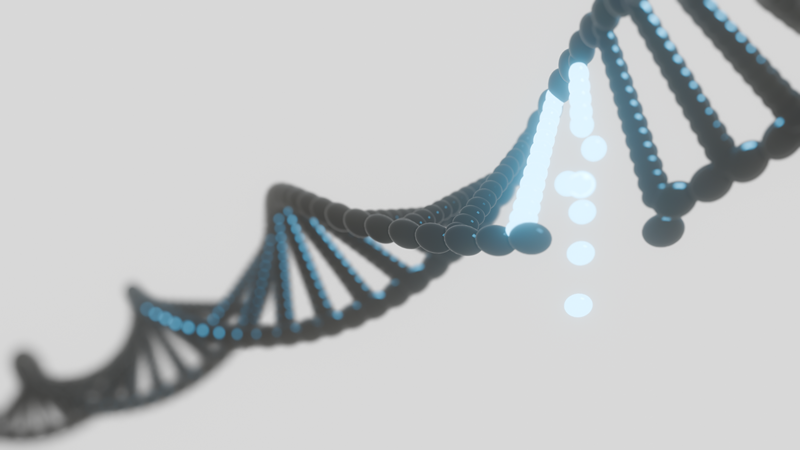 Blue 3D render of a DNA double helix