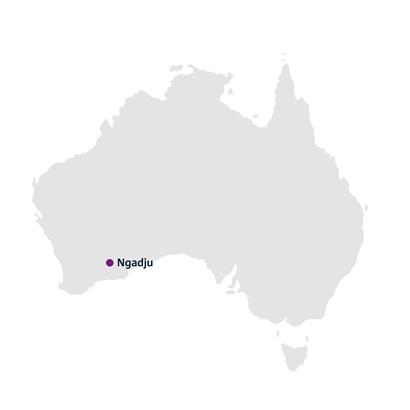 A map of the Australian landmass. In the south-west of the country is a drop-pin labelled 'Ngadju'.