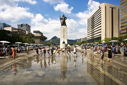 Image of town square with water feature