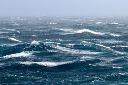 A rough ocean with waves.