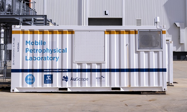 Shipping container with named Mobile Petrophyisical Laboratory