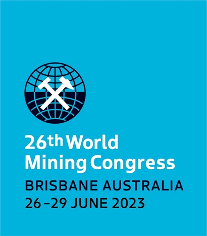 Logo of World Mining Congress 2023 with text stating 26th World Mining Congress, Brisbane, Australia, 26 to 29 June 2023