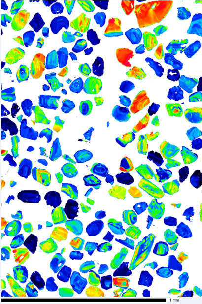 Colourful 'x-ray' image of zircons 