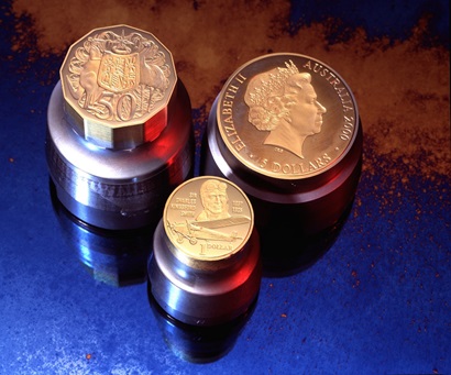 three Australian coins after coating