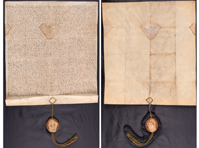 In image showing the front and back of Australia's issue of the 1297 Magna Carta.