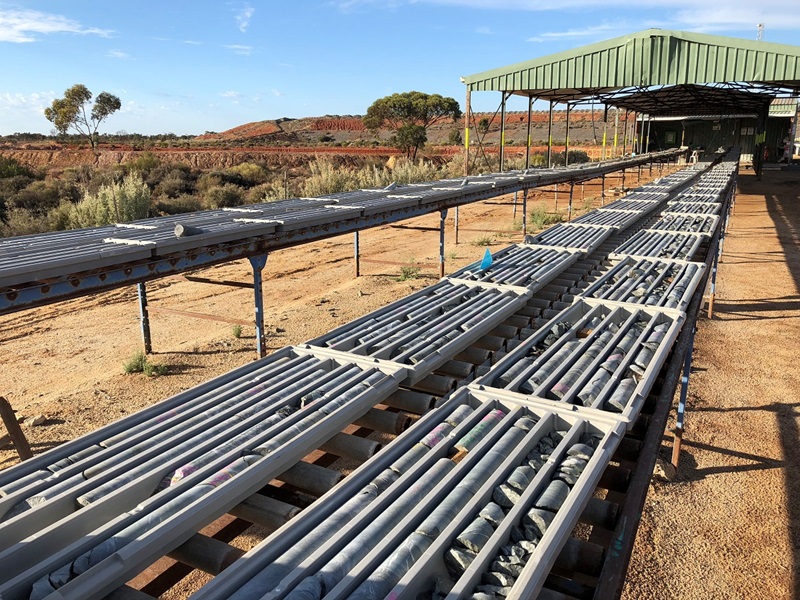 Trays of drill cores outside