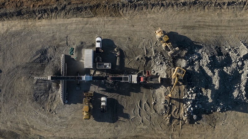Aerial view of conveyor of rock and ore-sorting machine