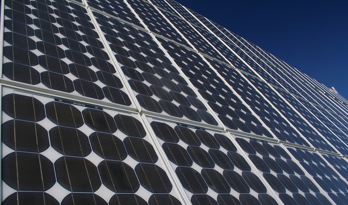 a close up of solar panels