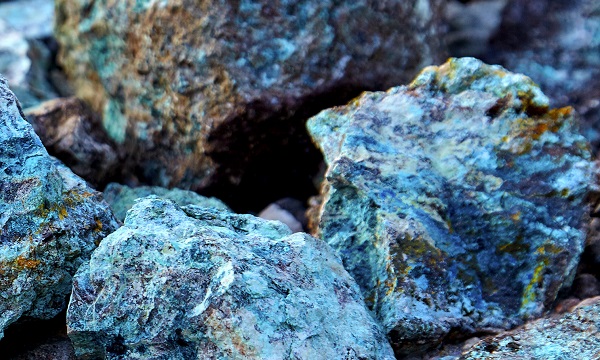 Close up of green and blue mottled rocks