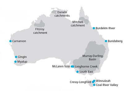 Map of Australia highlighting groundwater resources suitable for MAR. 