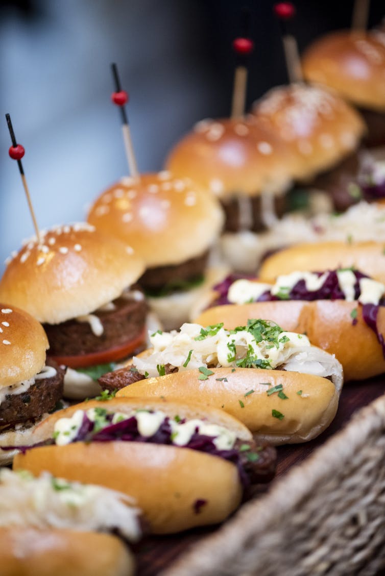 Rows of burgers and sliders