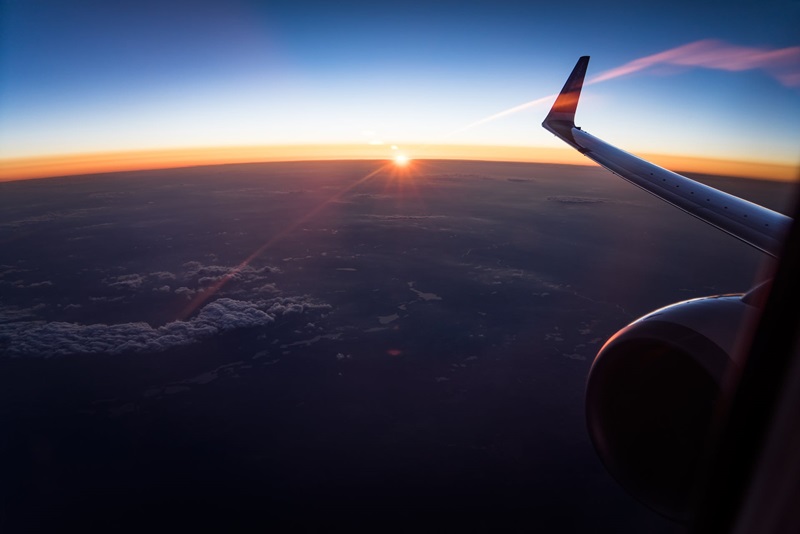 plane at sunset