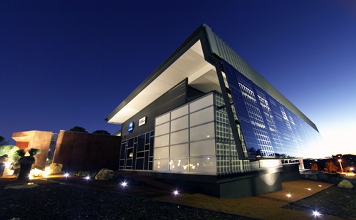 Front-view of building at night