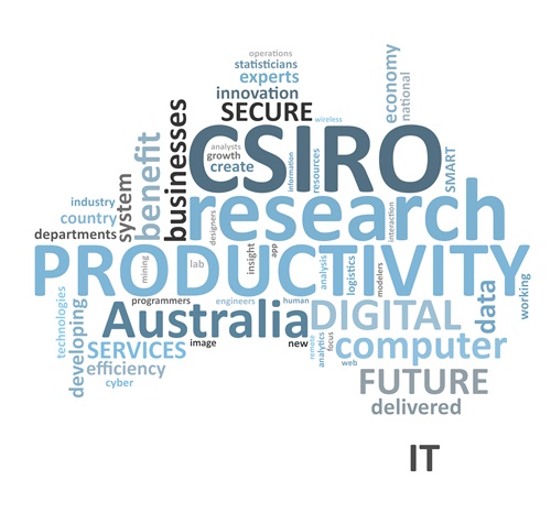 Word cloud of CSIRO's Digital Productivity and Services Flagship in the shape of Austraia.