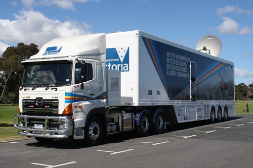 Semi trailer truck that is the National Saftey Agency vehicle