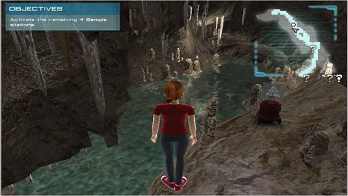 Screenshot of a student exploring the virtual environment in the IntoScience system via their avatar.